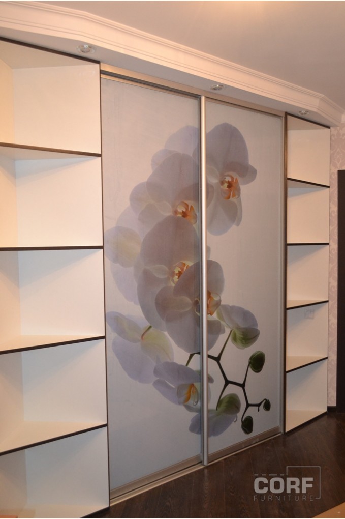
                                Угловой шкаф с фотопечатью орхидея на заказ